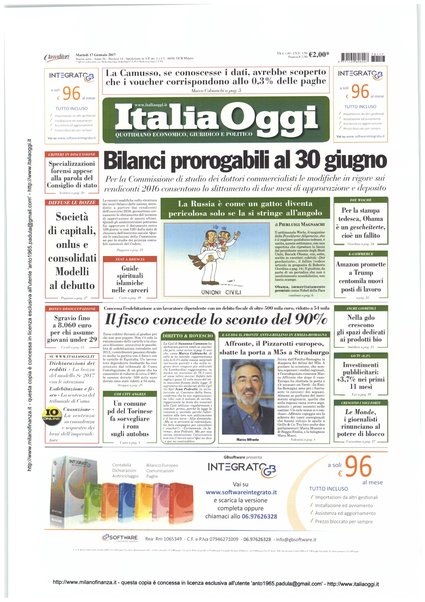 Italia oggi : quotidiano di economia finanza e politica